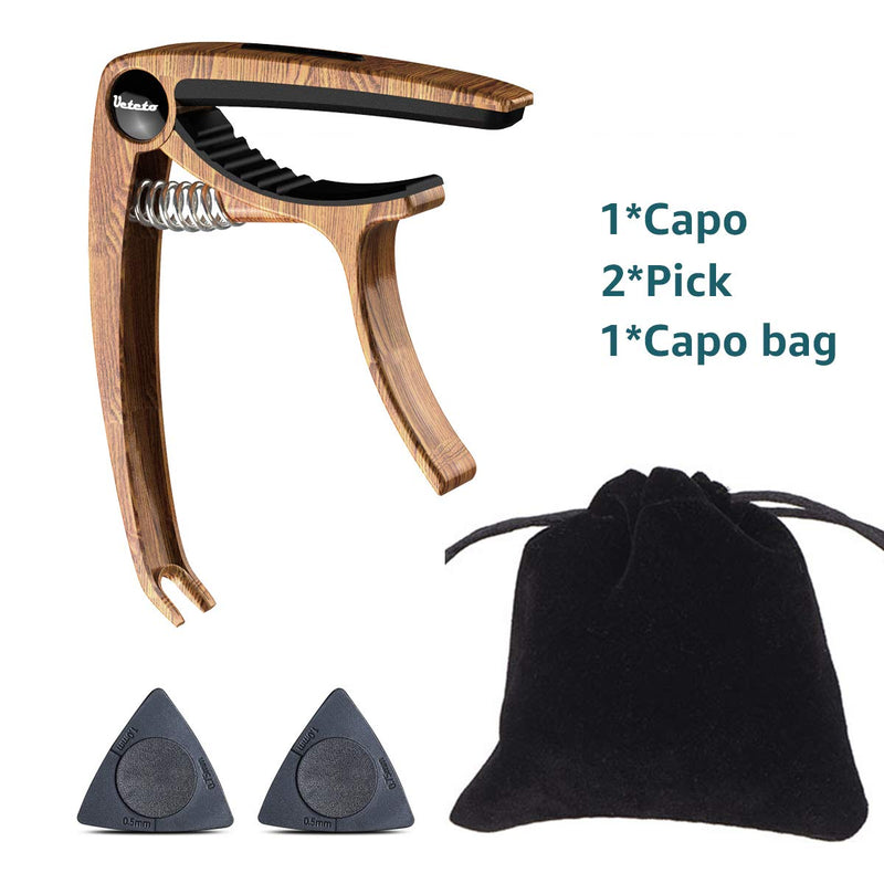 Guitar Capo, Capo for Acoustic Electric Guitars Mahagony Grain with Pin Puller, Pick Holder and Two Guitar Picks (wood) wood