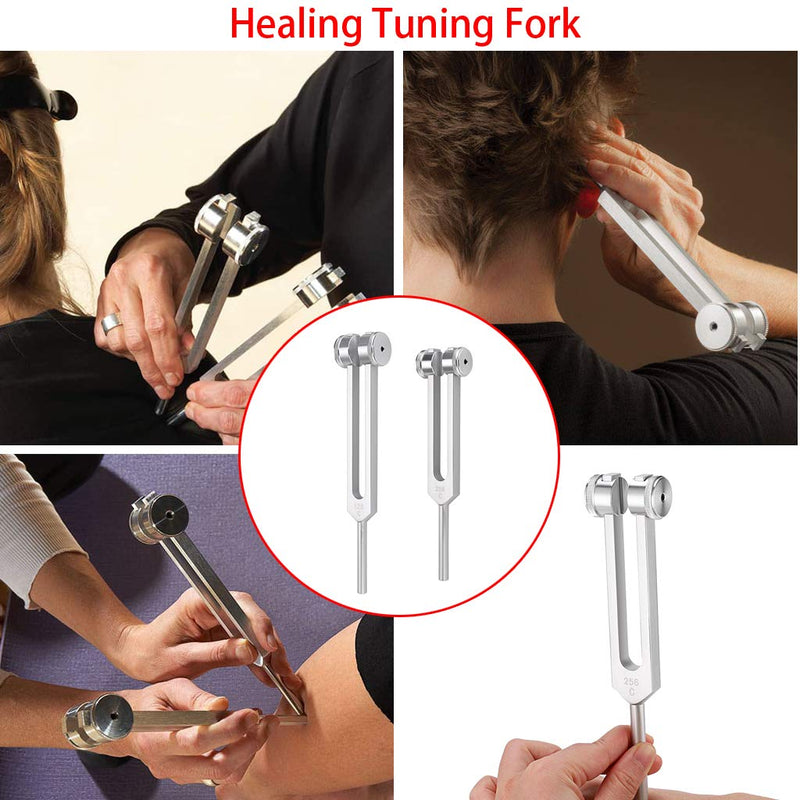 OwnMy Tuning Fork 128 Hz Medical Healing Instrument with 256 Hz Tuning Fork for Healing, Aluminum Alloy Tuning Fork Set with Silicone Hammer and Cleaning Cloth