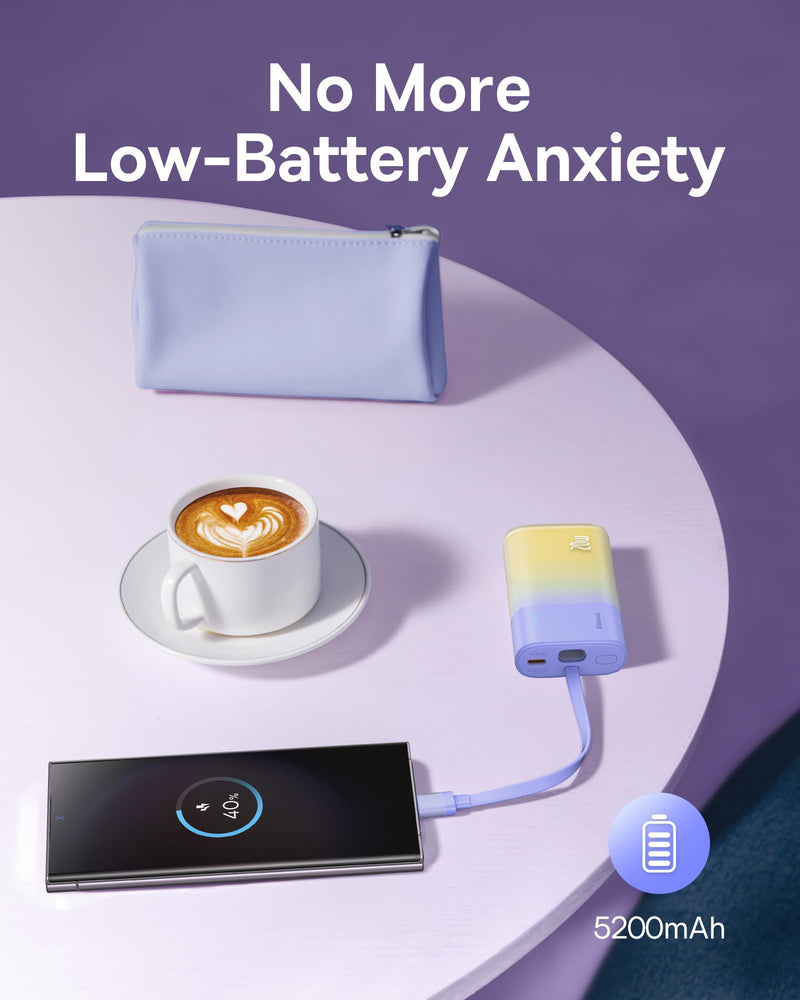 [AUSTRALIA] - Baseus Portable Charger USB C, PD 20W Power Bank Fast Charging, Portable Phone Charger Android, 5200mAh Battery Pack Built in Cables Type C Compatible with Samsung Galaxy Google Pixel, Nebula Purple 