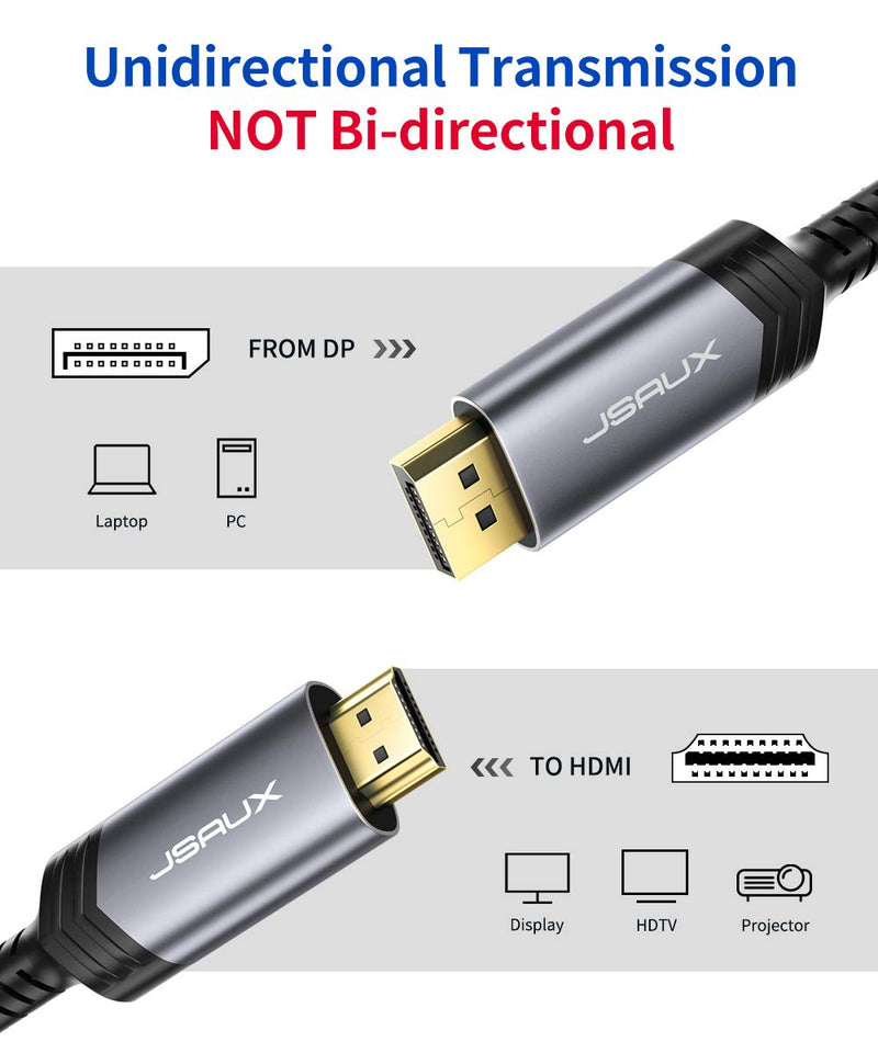 [AUSTRALIA] - DisplayPort to HDMI Cable 10FT, JSAUX DP to HDMI Male to Male Video Cable FHD Nylon Braided DP to HDTV Video Unidirectional Cord for Monitor, Projector, Desktop, AMD, NVIDIA, Lenovo, HP, ThinkPad-Grey Grey 