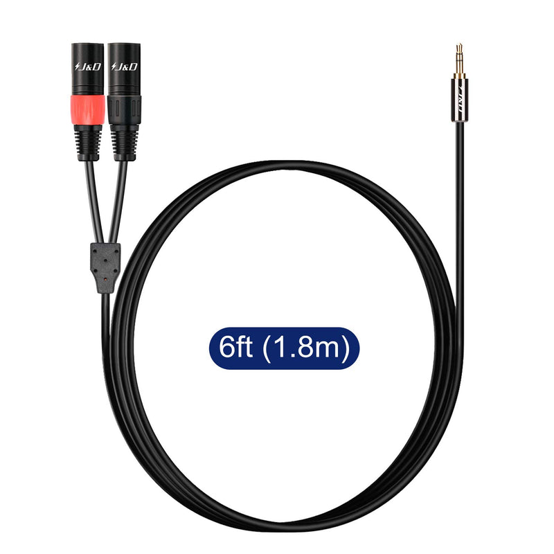 [AUSTRALIA] - J&D 3.5mm 1/8 inch to Dual XLR Y Splitter Cable, PVC Shelled 2 XLR Male to 3.5mm TRS Male Unbalanced Interconnect Stereo Audio Patch Cable Adapter for DSLR Camera Smartphone Laptop Microphone, 6 Feet 