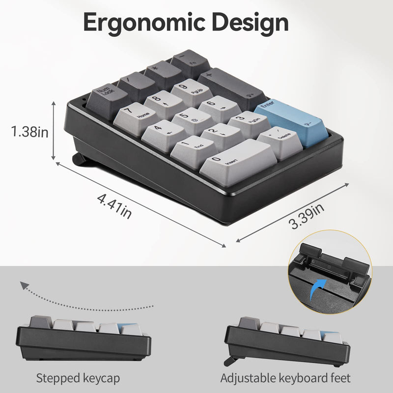 Kisnt Number Pad, Mechanical Numpad Wired USB 17 Keys Numeric Keypad with PBT Keycaps White Backlit Keypad for Laptop PC TKL Keyboards (Brown Switch)
