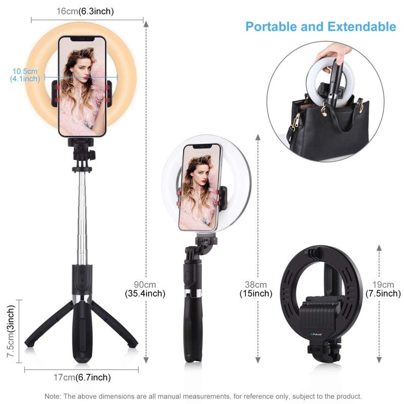 PULUZ Ring Light with Tripod Stand & Phone Holder & Bluetooth Remote, 5 inch Dimmable Selfie Ring Light for Live Streaming & Makeup, YouTube Video, Compatible with iOS/Android