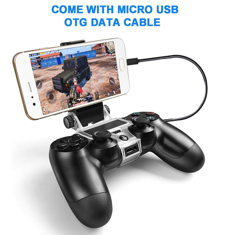 AYWFEY Clear PS4 Controller Phone Clip with 4 Pairs Silicone Thumb Grips Caps, Mobile Phone Foldable Clamp Holder Bracket Mount Stand Compatible for Sony PS4 Wireless Game Controller