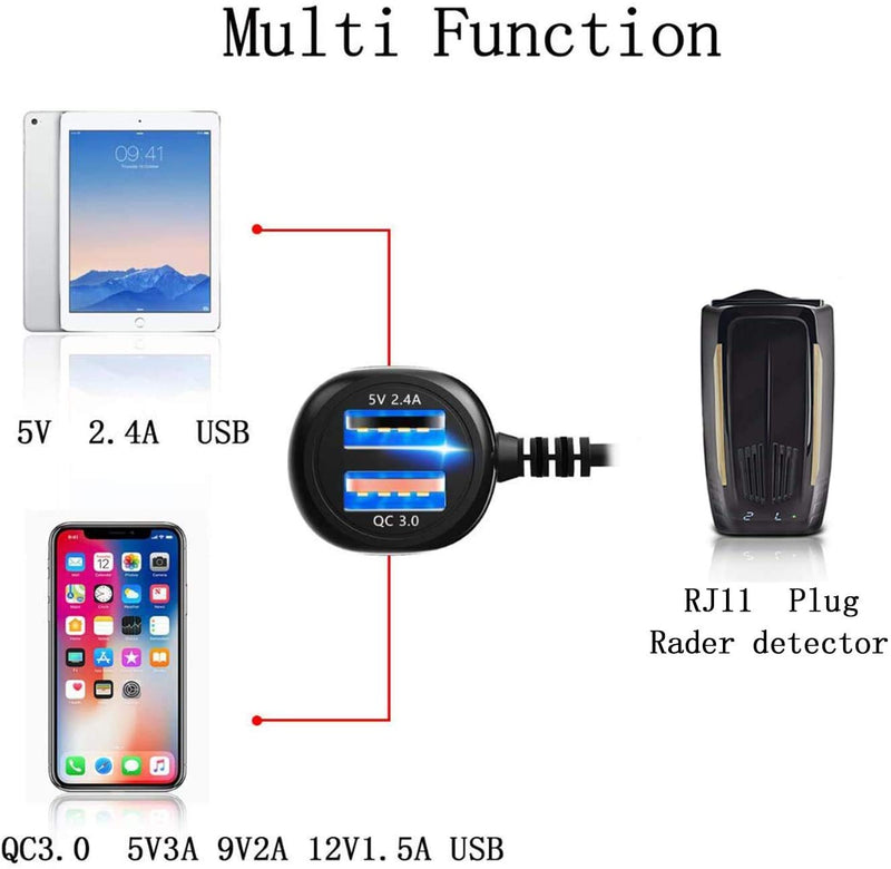 Radar Detector Power Cord,for Uniden Escort Valentine Beltronics Passport Cobra etc Radar Detector,with Dual USB QC3.0 Quick Charger(6.5ft) (RJ11QC3.0) RJ11QC3.0