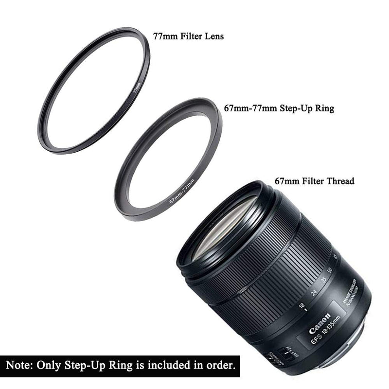 67mm-77mm Lens-Filter Step Up Adapter Ring, 67mm Lens to 77mm Filter, Hood, Lens Converter and Other Accessories(2 Packs), Fire Rock Aviation Aluminum Alloy Ring