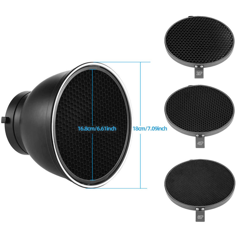 Soonpho Standard Reflector Photography Diffuser, 20/40/60 Degree Honeycomb Lamp Shade Grid for 7inch Bowens Mount Studio Light Strobe