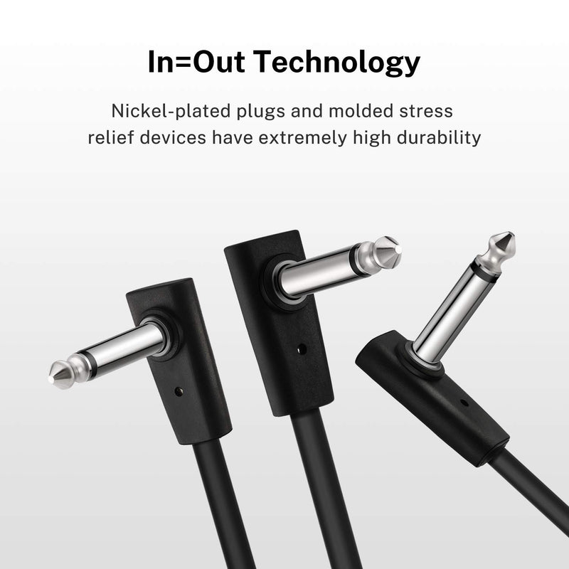 Donner Flat Patch Cables for Guitar Effect Pedal 6 Inch Save Space Clear Sound 1/4" TS Right Angle 3 Packs
