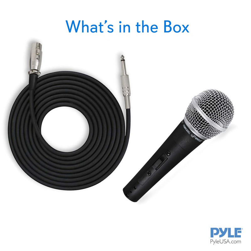Pyle Professional Dynamic Vocal Microphone - Moving Coil Dynamic Cardioid Unidirectional Handheld Microphone with ON/OFF Switch Includes 15ft XLR Audio Cable to 1/4'' Audio Connection - PDMIC59
