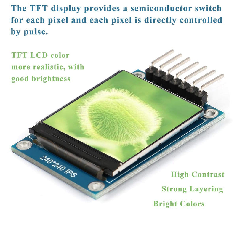 MakerFocus TFT LCD Screen Display 1.3inch TFT LCD Module, 240240 IPS 65K Full Color 3.3V with SPI Interface ST7789 IC Driver, 51 STM32 Ar duino Routines for DIY