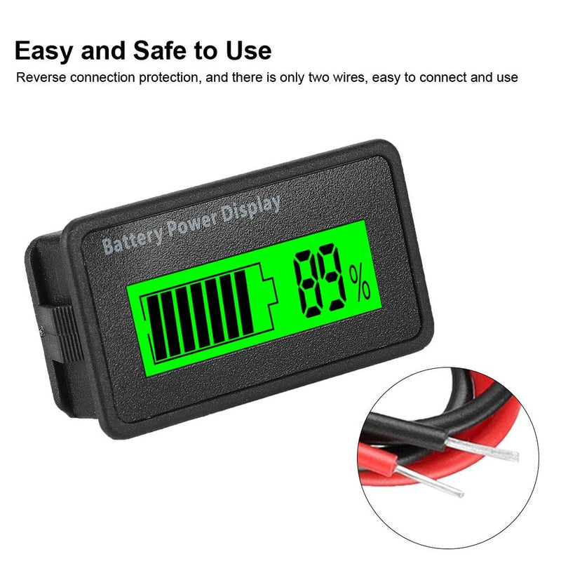 Universal Battery Capacity Indicator Tester Voltmeter with LCD Display, 12-48V Battery Power Display with Reverse Connection Protection(Green) green