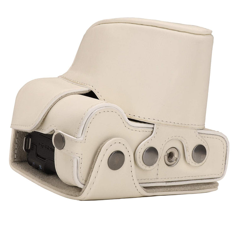 MegaGear Ever Ready Leather Camera Case Compatible with Canon EOS M50 Mark II (15-45mm), M50 (15-45mm) White