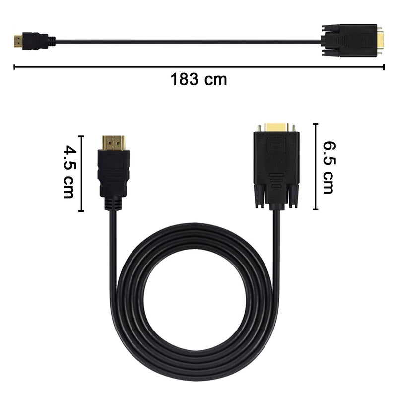 HDMI to VGA Cable Gold-Plated 1080P HDMI Male to VGA Male Active Video Adapter Converter Cord (6 Feet/1.8 Meters) 6 Feet 1 Pack