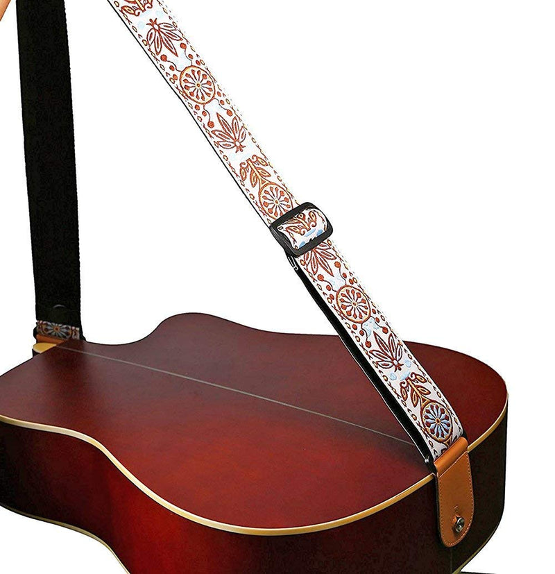 Guitar Strap 2 inches with Leather Ends Adjustable for Bass Acoustic Classical and Electric Guitars with Leather Strap Button and Guitar Picks by WINGO Yellow-Strap