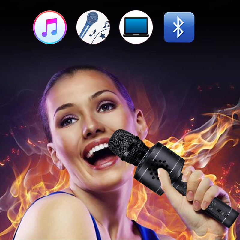 [AUSTRALIA] - Wireless Bluetooth Karaoke Microphone, MIANOVA Bluetooth Microphone Machine for Kids , Portable Microphone and Speaker System for Home KTV Outdoor Family Party Music,for iOS & Android Smartpho (Black) Black 