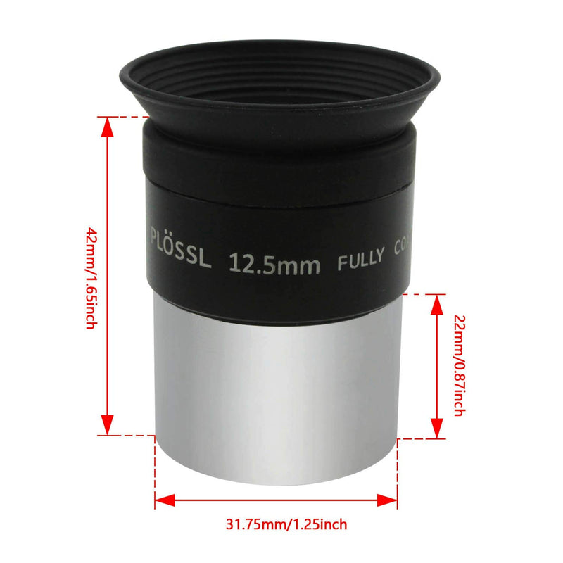 Astromania 1.25" 12.5mm Plossl Telescope Eyepiece - 4-Element Plossl Design - Threaded for Standard 1.25inch Astronomy Filters
