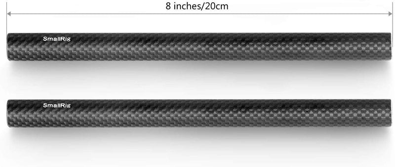 SMALLRIG 15mm Carbon Fiber Rod for 15mm Rod Support System (Non-Thread), 8 inches Long, Pack of 2 - 870 Carbon Fiber Rod - 8"