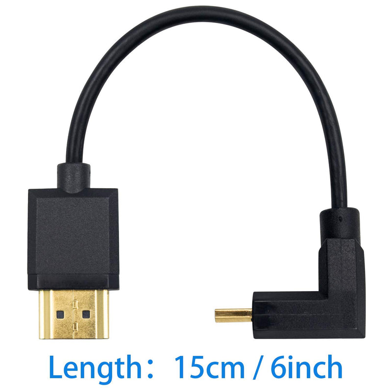 [AUSTRALIA] - Duttek Micro HDMI to Standard HDMI Cable, Micro HDMI to HDMI Adapter Cable, Extreme Thin UP Angled Micro HDMI Male to HDMI Male Cable for 1080P, 4K, UltraHD, 3D, Ethernet (6 inch/ 15cm) UP Angled 15cm 
