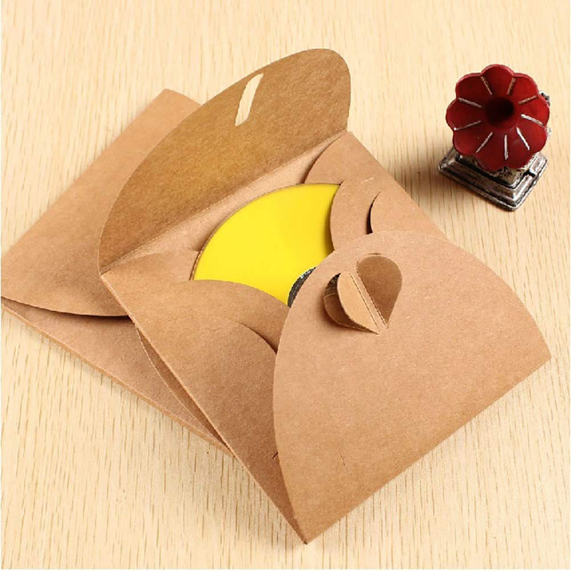 [AUSTRALIA] - ccHuDE 25 Pcs Retro Brown Kraft Paper CD DVD Sleeves Envelopes Cardboard Storage Cases Holder with Heart Button 