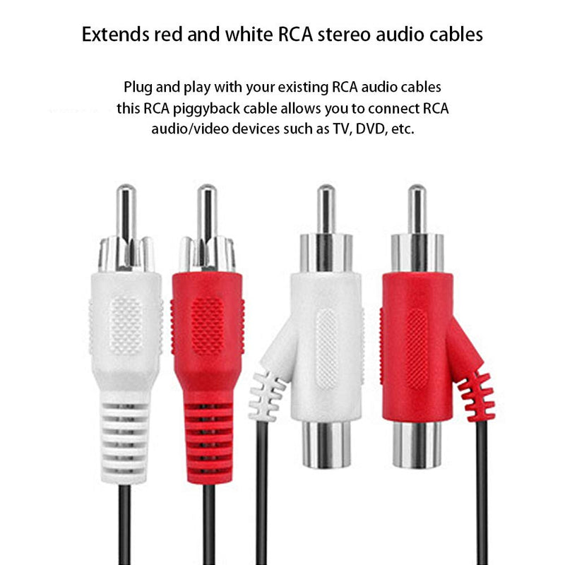 Blacell RCA Audio Piggyback Cable, 2 RCA Male to 2 RCA Male + RCA Female Piggyback, 6 Foot