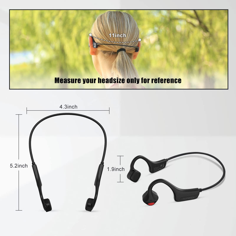 YouthWhisper Bone Conduction Headphones Bluetooth 5.0 with Mic, Titanium Lightweight, Open-Ear Wireless Sweatproof, Music Answer Phone Call for Running Hiking Driving Bicycling - Black