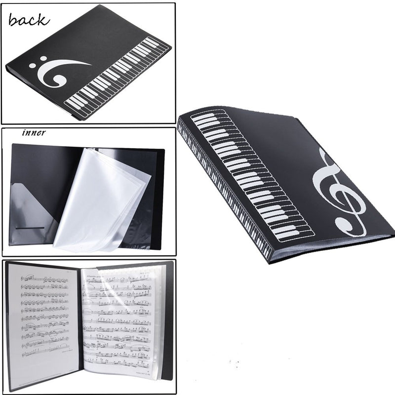 Music Themed Folder Music folder storage Holder,A4 Size Folder,40 Pockets,Treble Clef Folder (2Pack-Black)