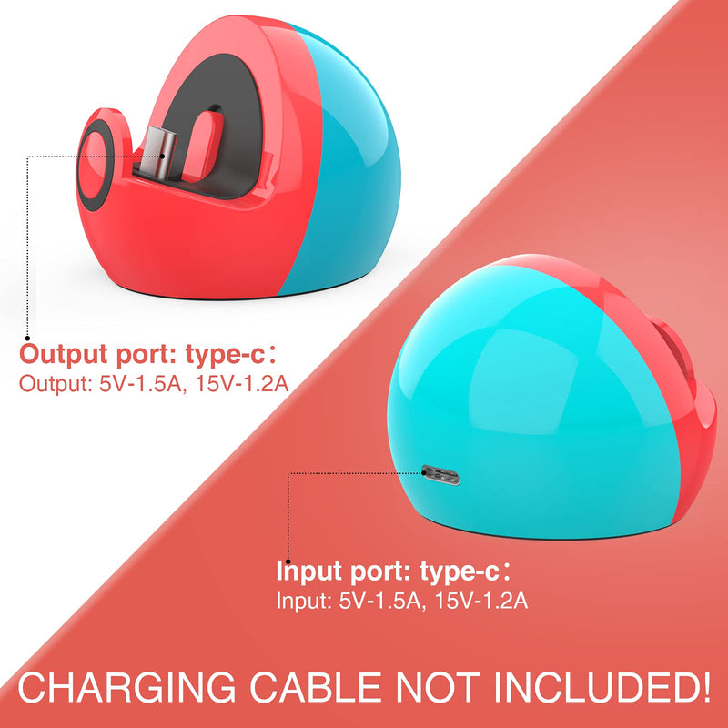 HEIYING Mini Charging Dock for Nintendo Switch and Switch Lite, Type C Port Switch Charging Stand Station,Switch Lite Dock with Classic Colors Neon Red & Neon Blue