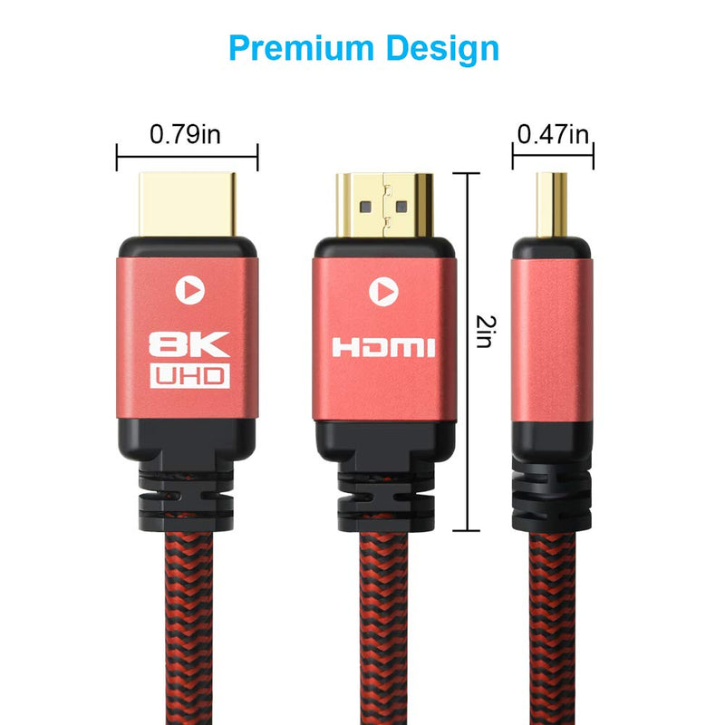 Yauhody 8K HDMI Cable 3ft (5 Pack), Durable Nylon Braided, High Speed 48Gbps HDMI 2.1 Cord, Supports 8K, 4K, 10K, 2K, HD, 3D, Dynamic HDR, HDCP 2.2, 4:4:4, eARC, Real 8K HDMI 2.1 (3ft, 5 Pack, Red)