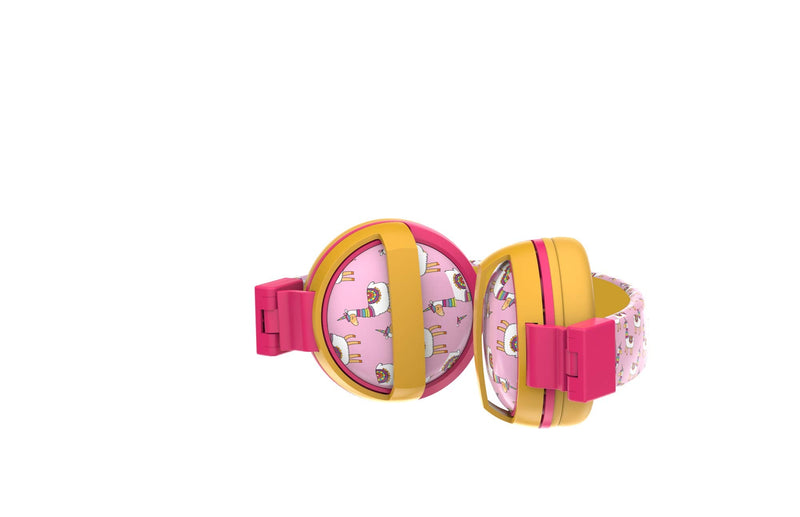 Gabba Goods Premium Kids Safe Sound Printed & Foldable Over The Ear Comfort Padded Stereo Headphones for Children with AUX Cable | Earphones Pink Llama