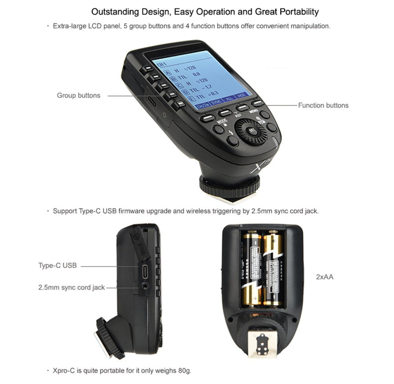 [AUSTRALIA] - GODOX Xpro-C E-TTL II 2.4G Wireless Flash Trigger High Speed Sync 1/8000s X System High-Speed with Big LCD Screen Transmitter 