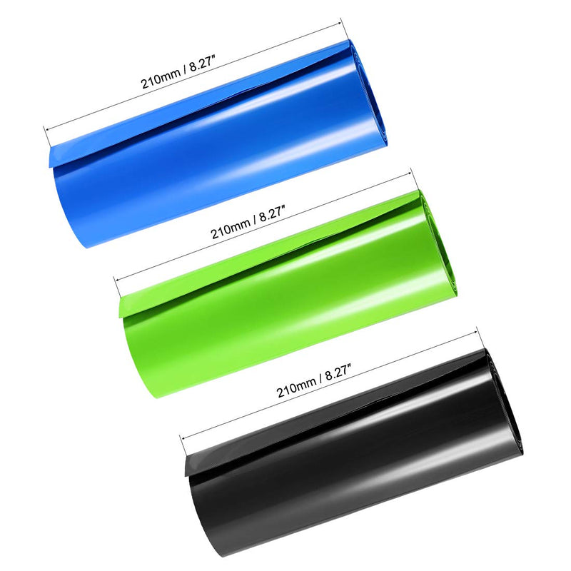 uxcell Battery Wrap, 210mm Flat Width 133mm Dia 1m PVC Heat Shrink Tube Wraps for Big Battery Pack Blue&Black&Green 3pcs