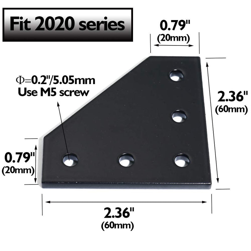Boeray 10pcs 2020 Corner Bracket Plate Anodised L Shape 5 Hole 90 Degree Outside Joining Plate for 20 x 20mm Series Aluminum Extrusion Profile Black 10 2020 L Shape-10Pcs