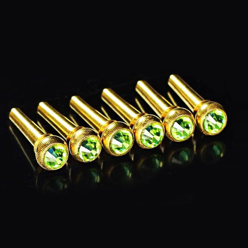 6Pcs Acoustic Guitar Bridge Pin Brass Bridge Pins with Beautiful Crystal Glass Dot (Green)