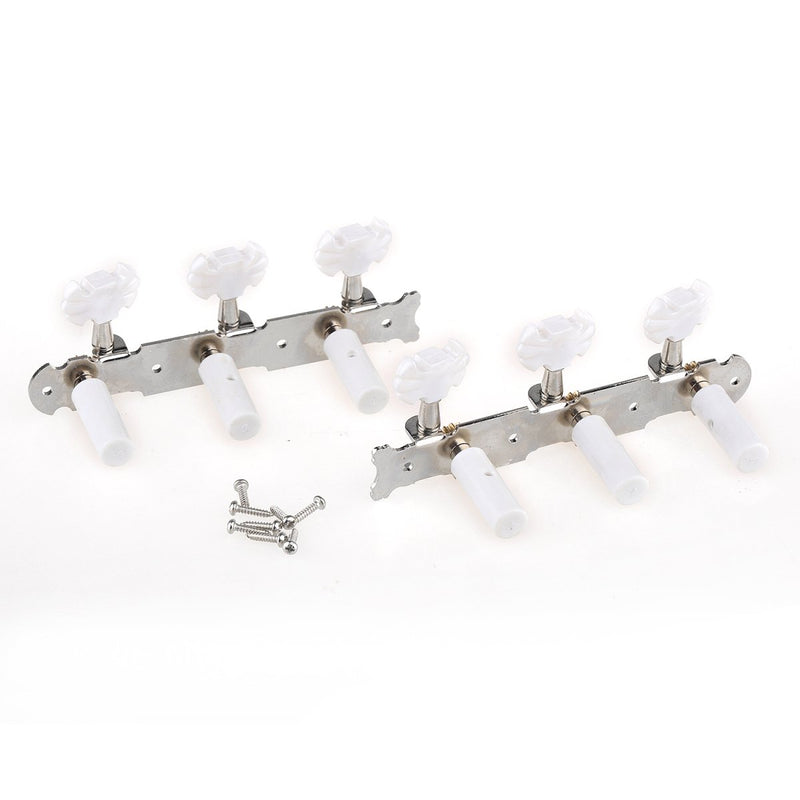 Musiclily Pro 3 on a Plate Classical Guitar Machine Heads Tuning Pegs Keys Tuners Set, Butterfly Button Nickel