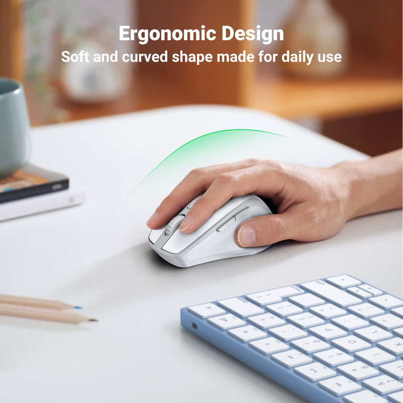 [AUSTRALIA] - UGREEN Wireless Mouse, Ergonomic Bluetooth 5.0 Mouse for Laptop, 2.4G Cordless Mouse with USB Receiver, 1000/1600/2000/4000 DPI, 5 Buttons Silent Mice for MacBook, PC, Desktop, Chromebook, White 