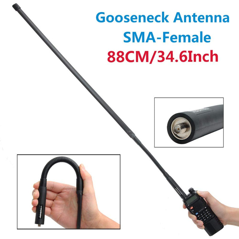 ABBREE SMA-Female Dual Band VHF/UHF 144/430MHz High Gain Soft Whip Antenna for Baofeng UV-5R UV-82 Two Way Radio (34.6.inch Gooseneck Antenna) 34.6.inch Gooseneck Antenna