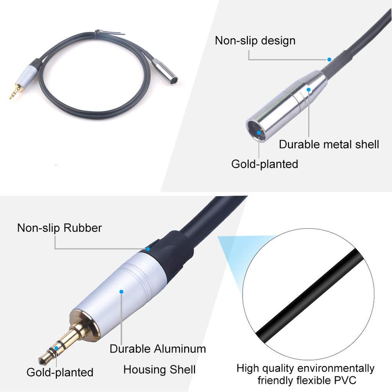 Devinal 3.5mm to Mini XLR calbe, 1/8 inch Stereo to 3 Pin Mini XLR Male Cord Adapter Connector, Balanced Male Mini-XLR to Mini Jack(3.5mm) TRS for Pro Lapel Mic 3.3 FT 3 FT