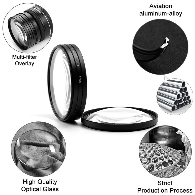 55mm Close-up Filter Kit 4 Pieces(+1,+2,+4,+10) Macro Filter Accessory Close-up Lens Filter Kit Set with Lens Filter Pouch for Canon Nikon Sony Pentax Olympus Fuji DSLR Camera+Lens Cap 55mm