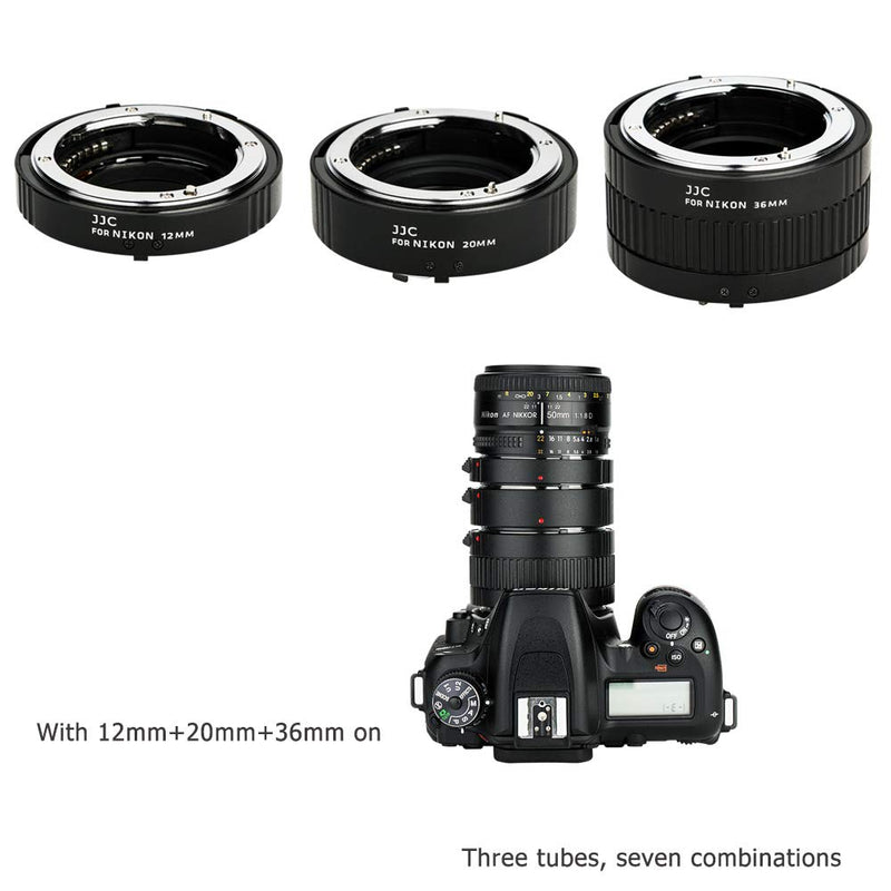 JJC F Mount Auto Focus Macro Extension Tube Set for Nikon D850 D750 D780 D3500 D3400 D7500 D7200 D7100 D7000 D5600 D5500 D5300 D5200 D5100 D5000 D3300 D3200 D3100 D800 D810 D700 D610 D600 D500 & More Nikon F Mount