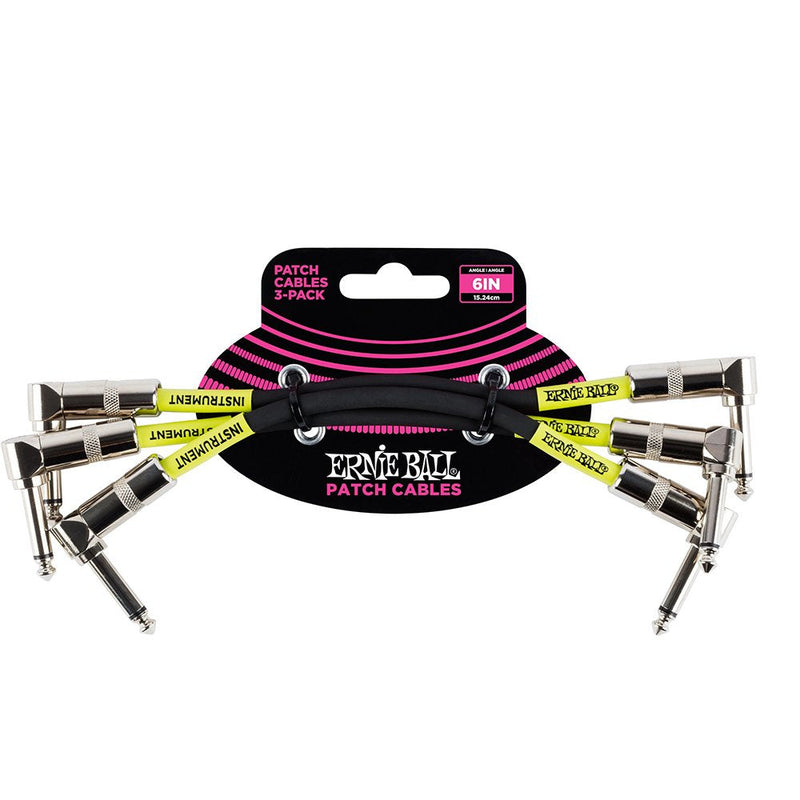 Ernie Ball Patch Cable 3-Pack, Angle/Angle, 6in, Black (P06050) 6 inch