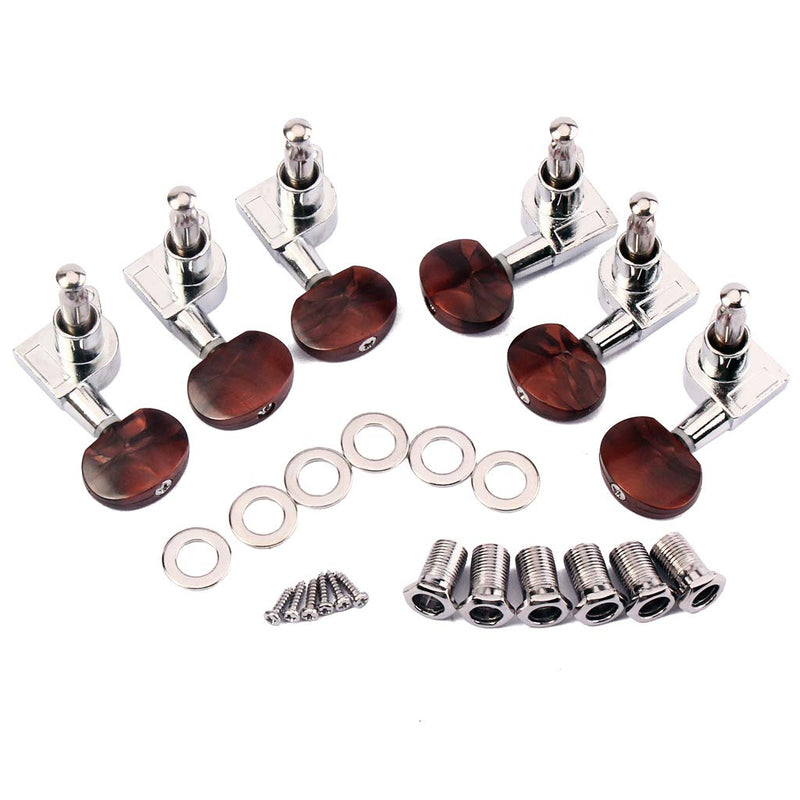 Alnicov 3L3R Enclosed Tuning Pegs Machine Head Tuners Amber Plastic Buttons For Electric Or Acoustic Guitar,Chrome