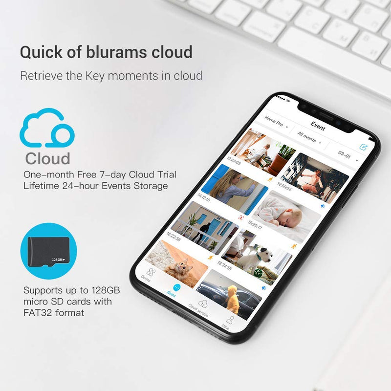 Security Camera 2K, blurams Baby Monitor Dog Camera 360-degree for Home Security w/ Smart Motion Tracking, Phone App, IR Night Vision, Siren, Works with Alexa & Google Assistant & IFTTT, 2-Way Audio 1 White