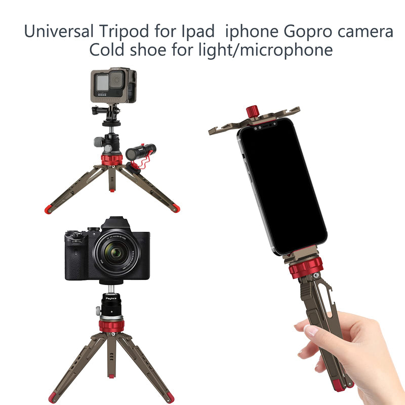 Poyinco Mini Tabletop Tripod Stabilizer Grip, Lightweight Portable Aluminum Alloy Stand with 1/4 Screw Mount and Function Leg Design for Ipad DSLR Cameras Smartphones Etc.