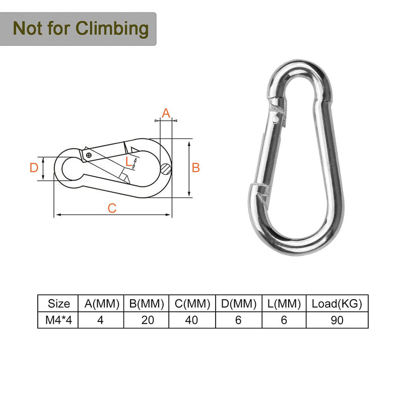 Acrux7 20 Pack 1.57inch Spring Snaps, Heavy Duty Spring Snap Hook for Connecting Hiking Traveling Fishing(200lbs Capacity, M4 x 40mm) 4x40mm Silver
