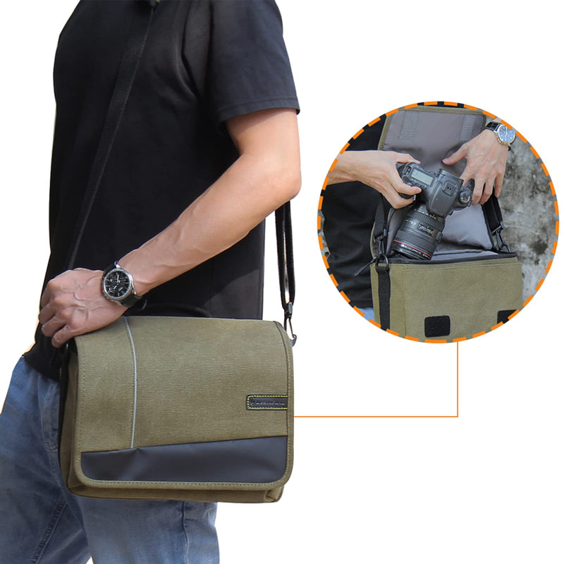 Besnfoto Camera Bag Shoulder Messenger Bag for SLR DSLR Vintage Canvas Camera Case Medium Compact for Travel Water Resistant