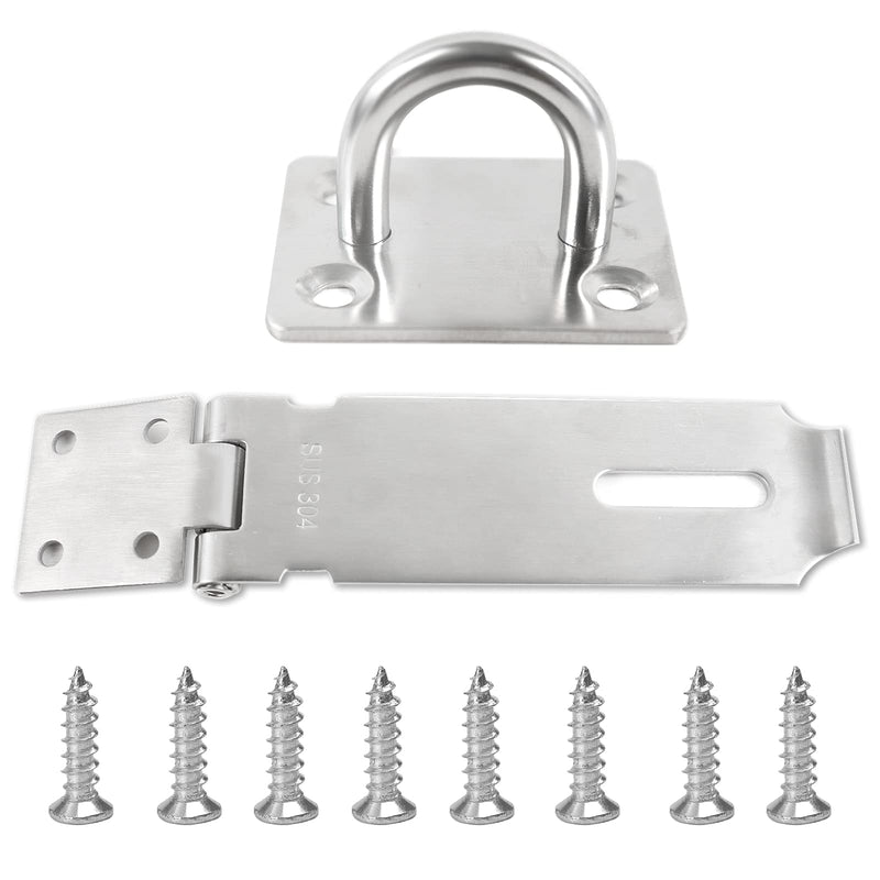 Safety Door Hasp Padlock Latch Lock,SUS 304 High-Quality Polished Brushed Surface,Hasp Lock Latch(4"/108cm) Thicken HaspLock Suitable for Doors,Sheds,Closets,Lockers(4"Hasp-Silver) 4"(Hasp Silver)