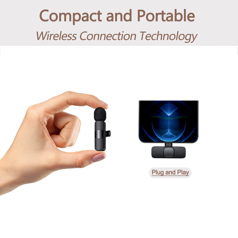 Emanya Professional Wireless Lavalier Microphone System for iPhone ipad, Plug-Play, Lapel Clip-on Phone Microphone for Interview Vlog TikTok YouTube, Auto Sync and Noise Reduction