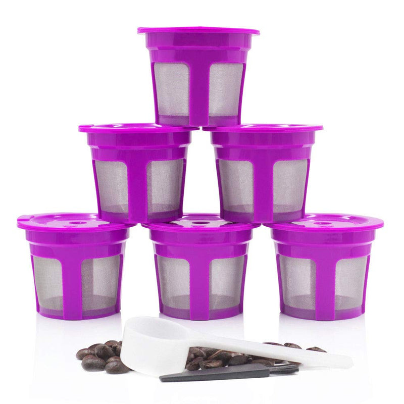 6 PCS Reusable Coffee Filter Replacement for Keurig K MINI PLUS Refillable K Cupsules 2.0 1.0 Small Coffee Pod Single Reuable Coffee Capsules (Purple/6)