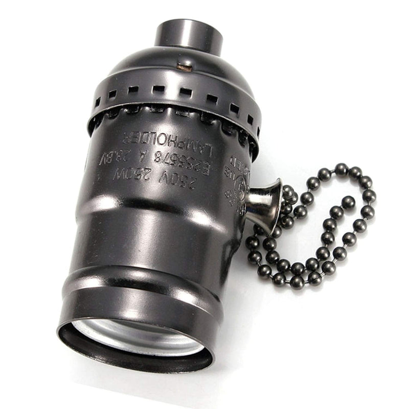 FINELED 3 Pack E26/ E27 Aluminous Shell Vintage Bronze Edison Pendant lamp holder,Black DIY Accessories E26 Screw Medium Base Light Socket With Chain Switch Antique Black With Chain