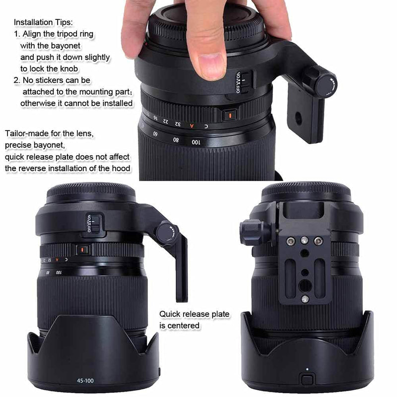 iShoot Lens Collar Tripod Mount Ring Socket Compatible with Fujifilm Fuji GF 45-100mm f/4 R LM OIS WR, Metal Lens Support Holder Bracket Bottom is Arca-Swiss Fit Quick Release Plate Dovetail Groove